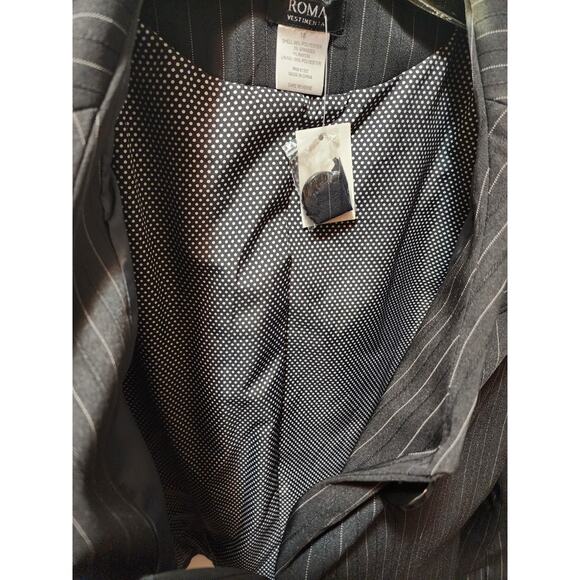 ROMA Vestimenta Cropped Black Pin Striped Blazer Sholder Pads Size 18 Business - Picture 3 of 7